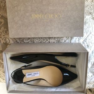 NEW! JIMMY CHOO Black Patent Leather Sling Back